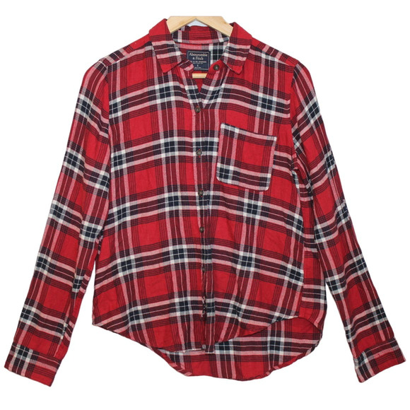 Abercrombie & Fitch Red Black White Plaid Long Sleeve Button Down Shirt Size S - Picture 1 of 5